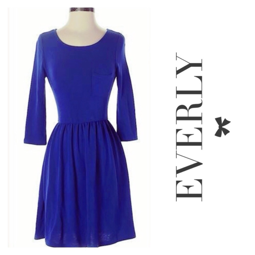 EVERLY - WOMENS FIT & FLARE DRESS - SIZE SMALL - ROYAL BLUE - CASUAL